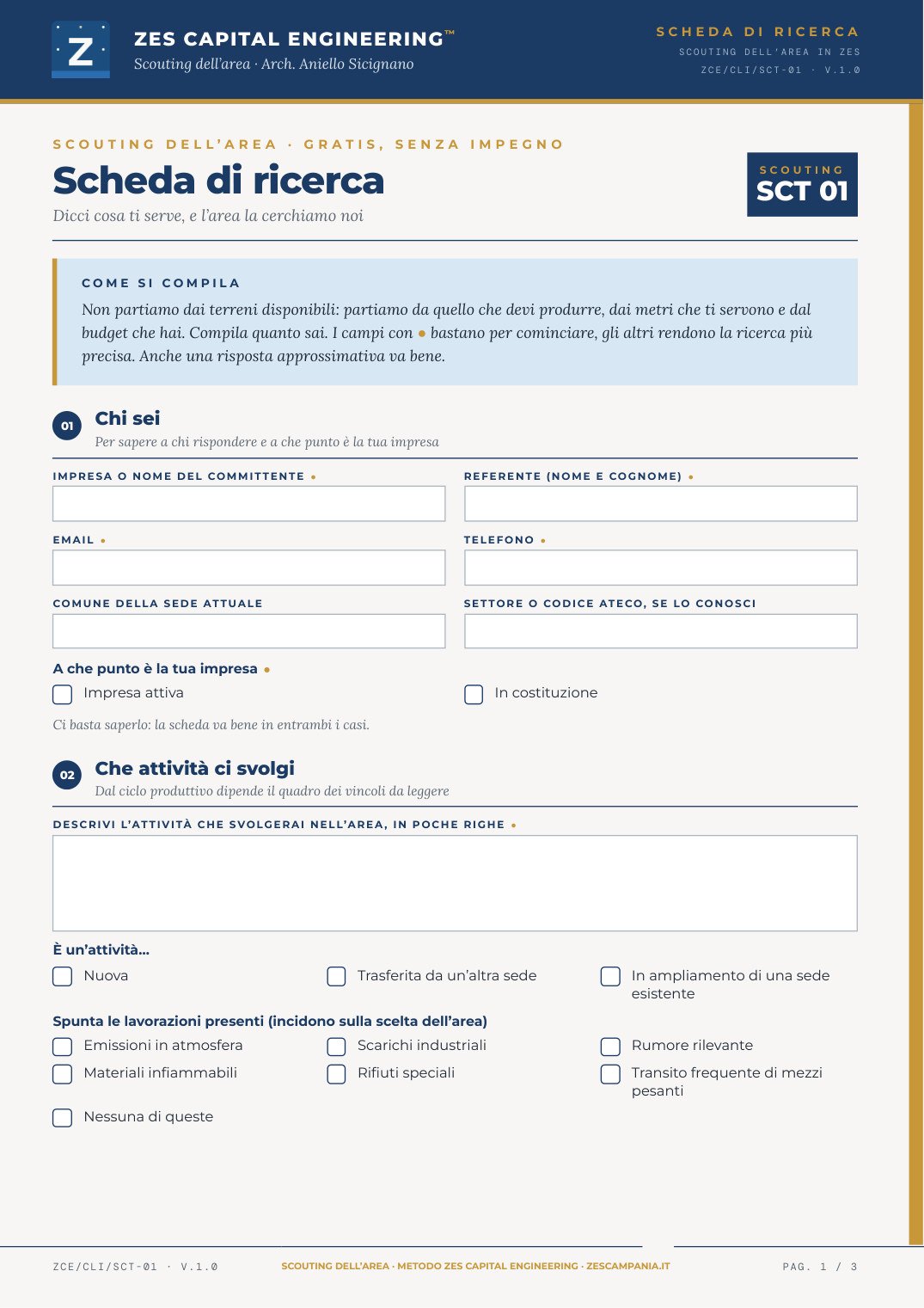 Anteprima della Scheda di ricerca per lo Scouting dell’area